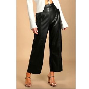 Lulu’s Faux Leather Straight Ankle Pants Women’s Size M Side Zip Stretch Black